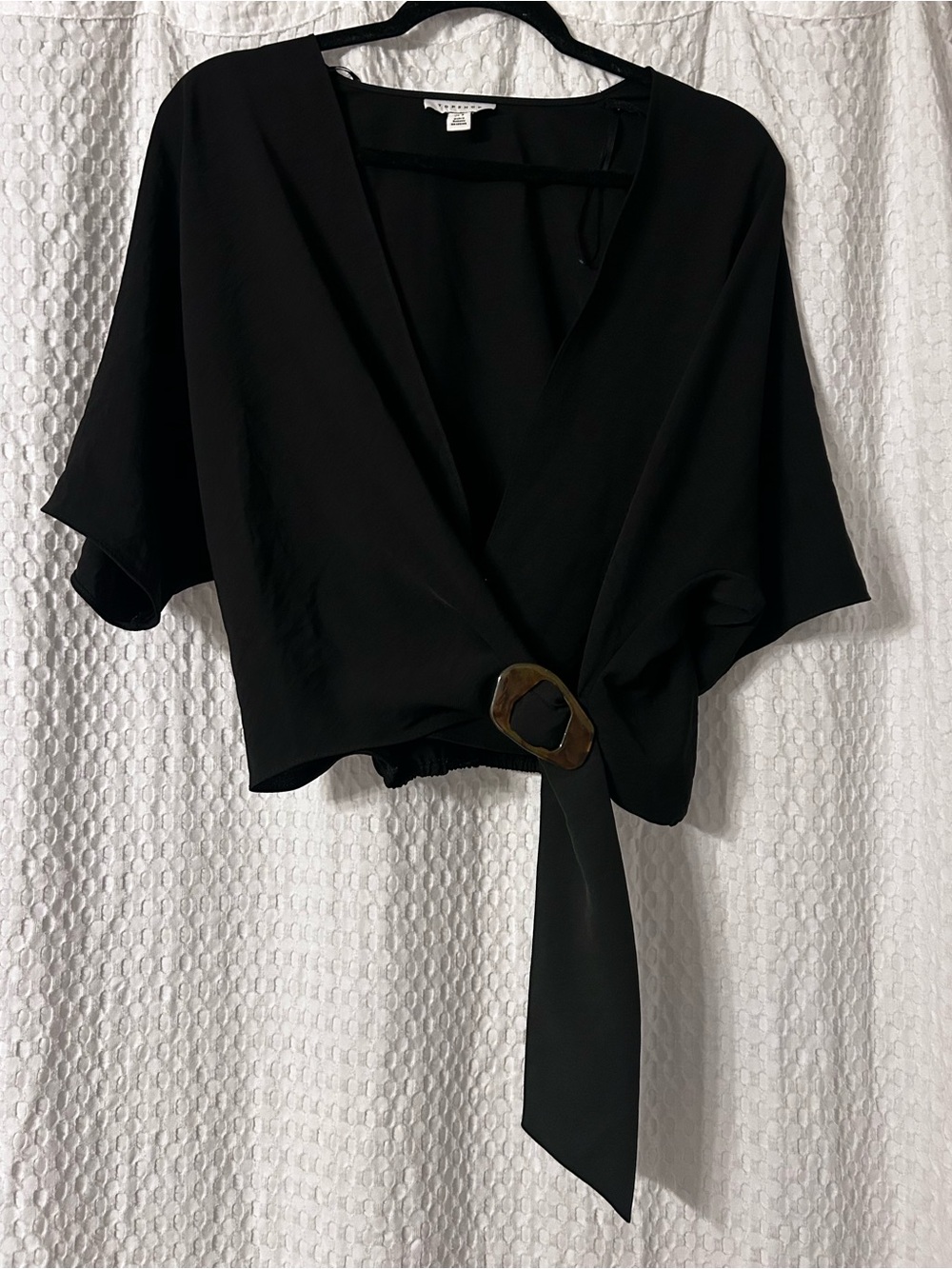 TOPSHOP Black Wrap-Style Women's Top with Buckle Detail - US 8